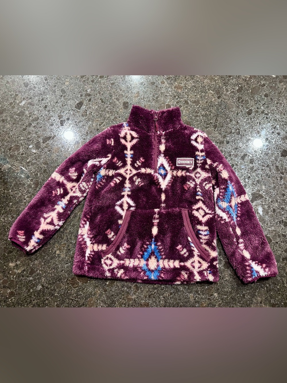 Hooey Youth Girls Maroon Fleece Half Zip Pullover with Aztec Pattern - size M